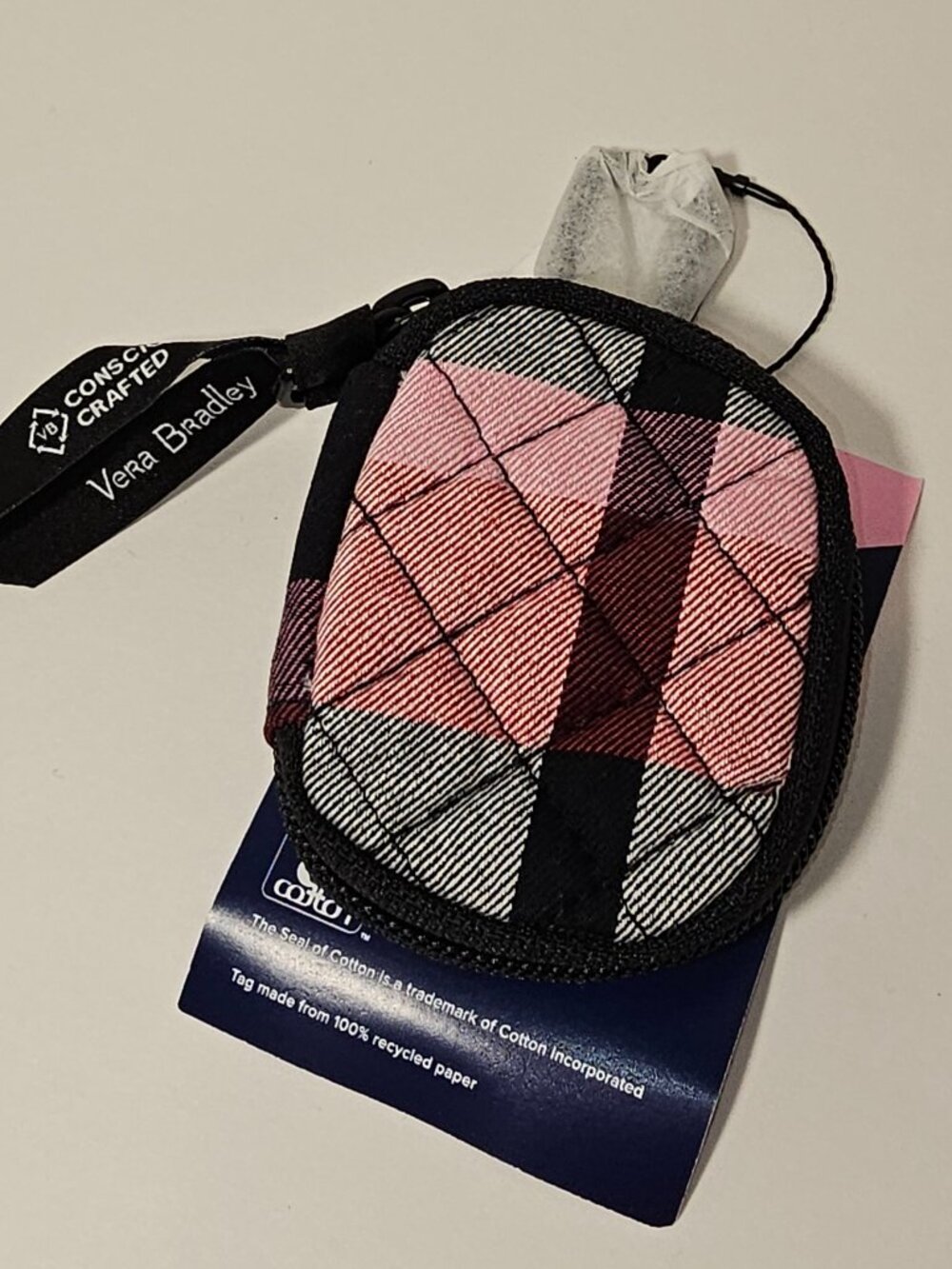 NWT Vera Bradley Bag Charm Airpods Ribbons Plaid Coin Purse Pouch Zip Pouch